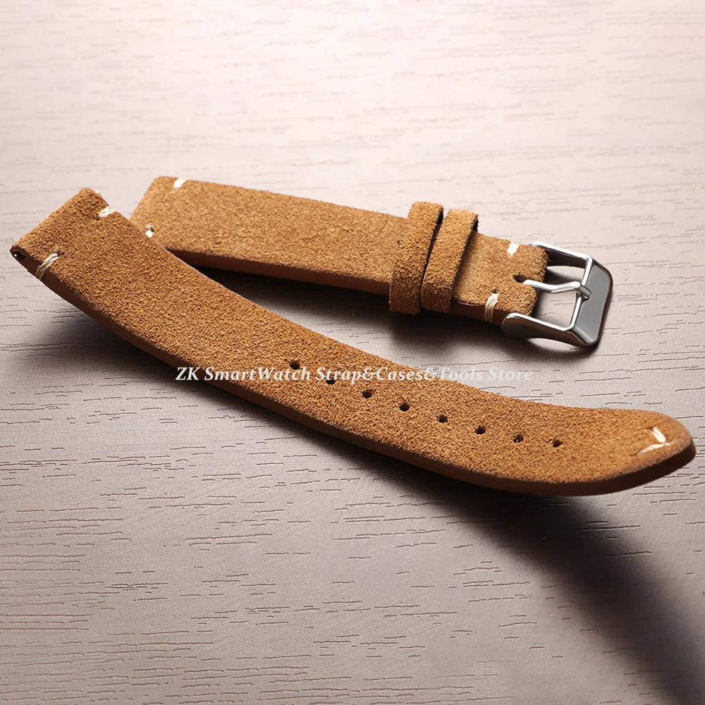 Wristband Soft Suede Leather Straps 14/16/18/20/22mm Vintage Red Watchband Quick Release Calfskin Bracelet Men Women Accessories