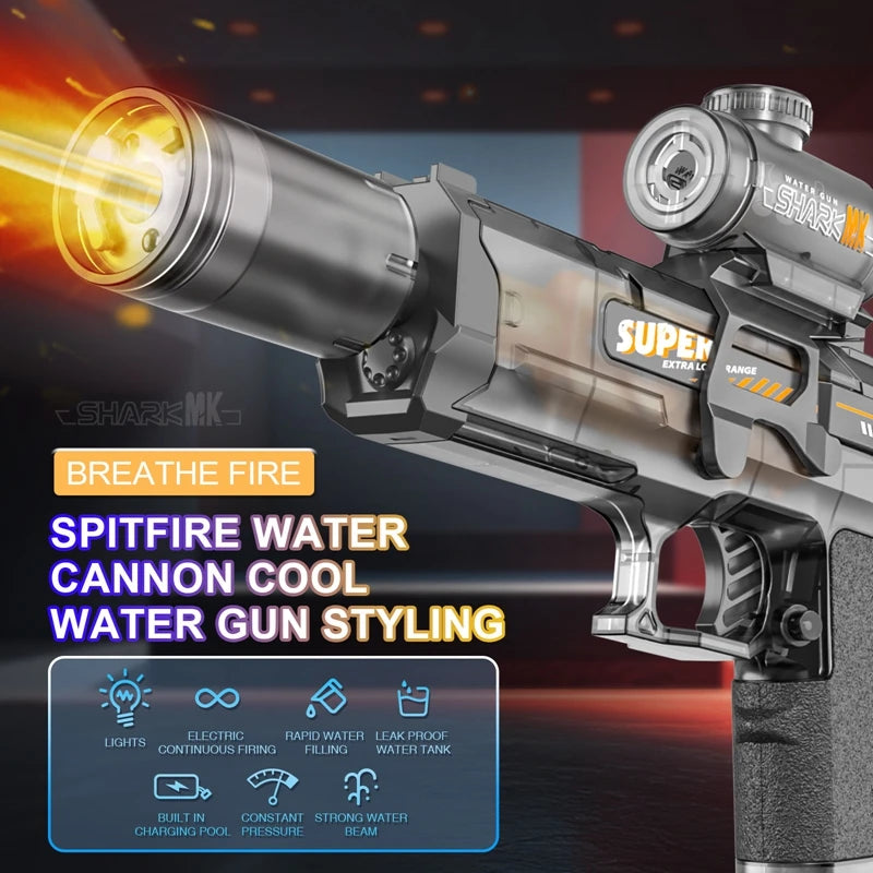 Electric Water Blaster Gun Children Automatic Water Pistol WaterGun with Led Light Summer Outdoor Game Party Toy for Adults Kids
