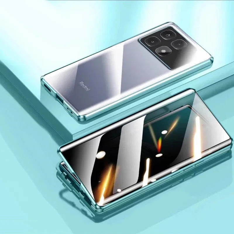 Protect Anti Peeping Privacy Double Sided Tempered Glass Phone Case For Redmi Note 12 13 14 Pro Plus 5G Metal Magnetic Cover
