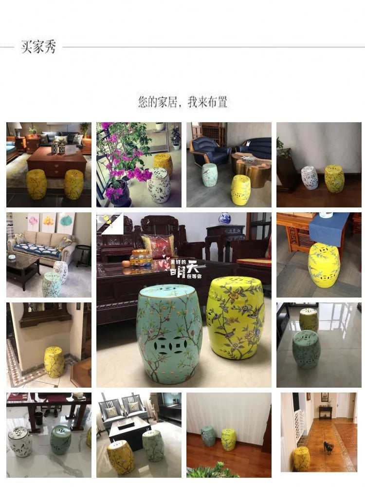 Shoe Changing Stool Flower Bird Ceramic Drum Stool Dressing Antique Drum Sitting Stool Living Room Furniture Luxury Dresser