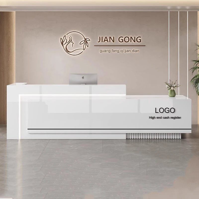 Customized Premium Desk Table Glamour Luxury Simple Elegant Reception Desk Modern Design Recepcion Mostrador Office Furniture