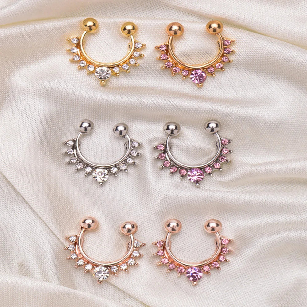 1pc New Fake Piercing Jewelry Clip On Nose Septum Ring for Women Fake Nose Rings Hoop Crysta Faux Non Pierced Nose Ring Earrings
