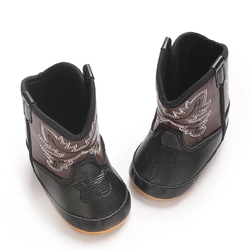 Western Cowboy Princess Baby Boots 0-18M Infant Pre-Walker Shoes Soft Sole Embroidered Footwear for Newborn Girls