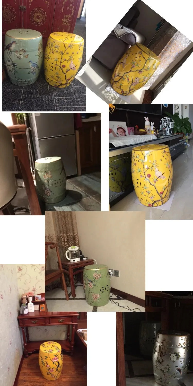 Shoe Changing Stool Flower Bird Ceramic Drum Stool Dressing Antique Drum Sitting Stool Living Room Furniture Luxury Dresser