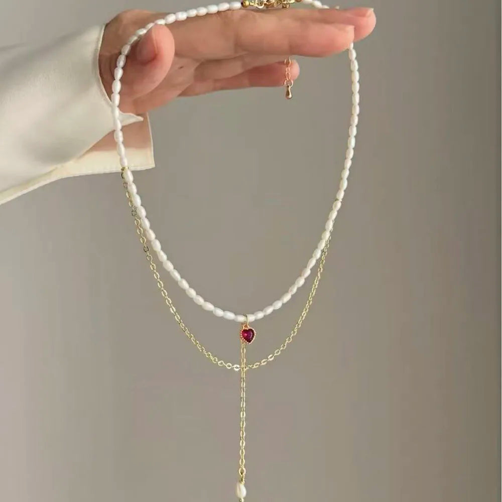 Fashion Tassel Chain Pendant Necklace For Women Boho Transparent Crystal & Imitation Pearl Chain Jewelry Valentine's Gift N0538