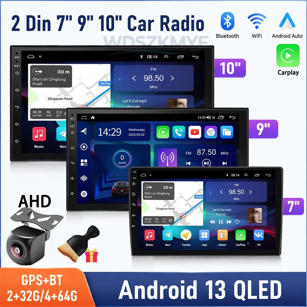 2 Din Universal Android 13 Car Radio 7/9/10 Inch Wireless CarPlay Android Auto GPS Bluetooth Multimedia Head Unit for Toyota