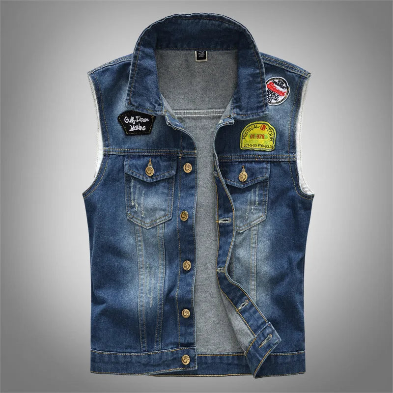 2025 Men's Fashion Jeans Sleeveless Jacket Vest Male Black Blue Denim Jeans Vest  Man Cowboy Outdoors Waistcoat Mens Jacket Vest