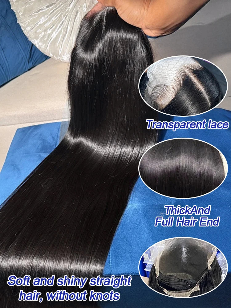 13x4 Bone Straight 250% Density Human Hair Wig 13x6 HD Lace Frontal Wig 40 Inch Natural Black Glueless Lace Front Wig for Women