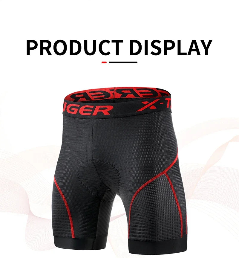 X-TIGER Cycling Underwear Men's Shorts 5D Padded Breathable Sports Riding Bike Bicycle MTB Liner Shorts with Anti-Slip Leg Grips