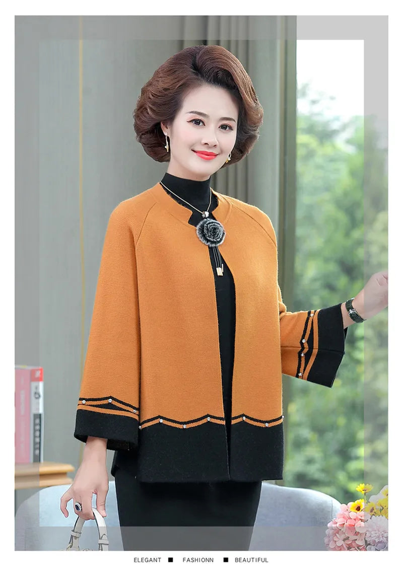 2023 New Spring Autumn Mother Sweater Knitted Cardigan   Jacket Noble Elegant Womem Sweater Coat Middle Aged Female Knitwear Top