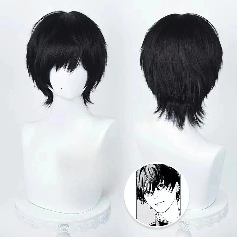 Anime Yoshida Hirofumi Cosplay Wig 35cm Short Black Heat Resistant Synthetic Hair Man Party Wigs