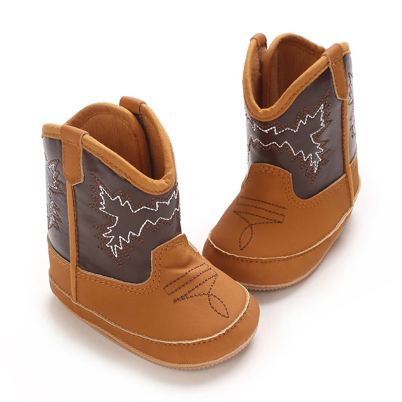 Western Cowboy Princess Baby Boots 0-18M Infant Pre-Walker Shoes Soft Sole Embroidered Footwear for Newborn Girls