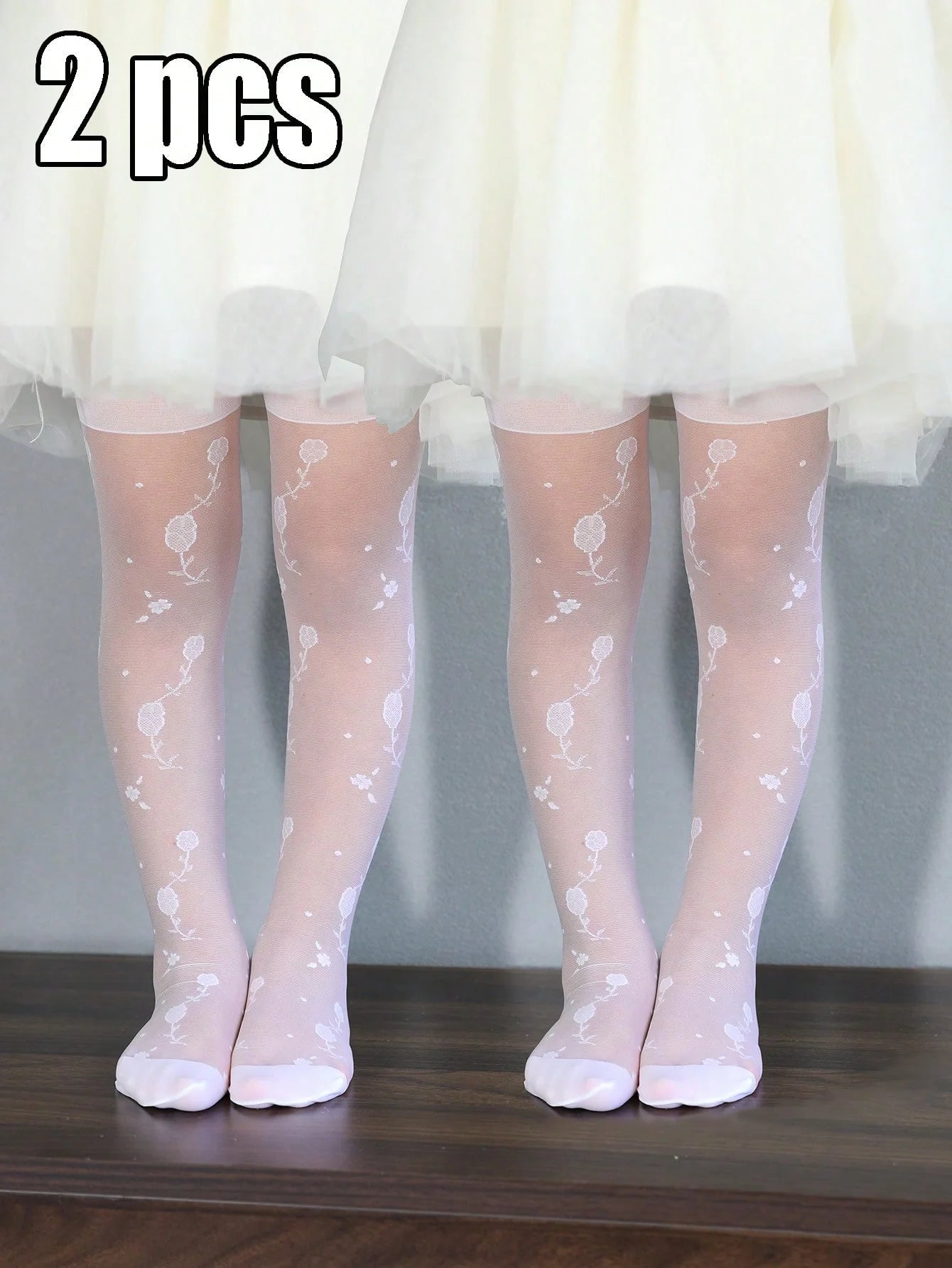 2 Pairs of Children Tight Pantyhose,Summer Thin Leggings Bouquet Pattern Mesh Stockings Little Princess White Tight Soft Hosiery