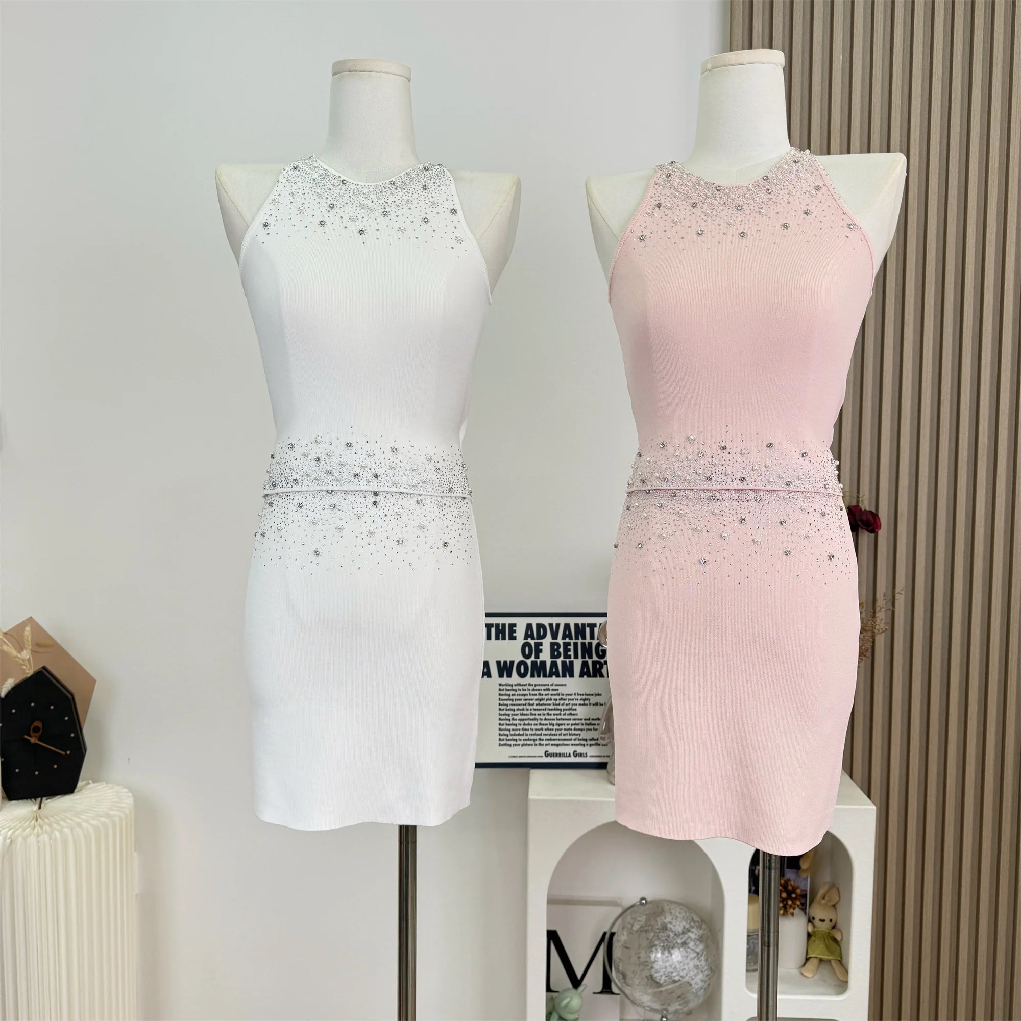 Womem Nail Bead Top + Short Skirt Two Piece Outfit Ensemble Femme High Quality French Luxury Diamonds Knitted 2 Piece Set