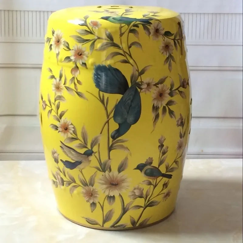 Shoe Changing Stool Flower Bird Ceramic Drum Stool Dressing Antique Drum Sitting Stool Living Room Furniture Luxury Dresser
