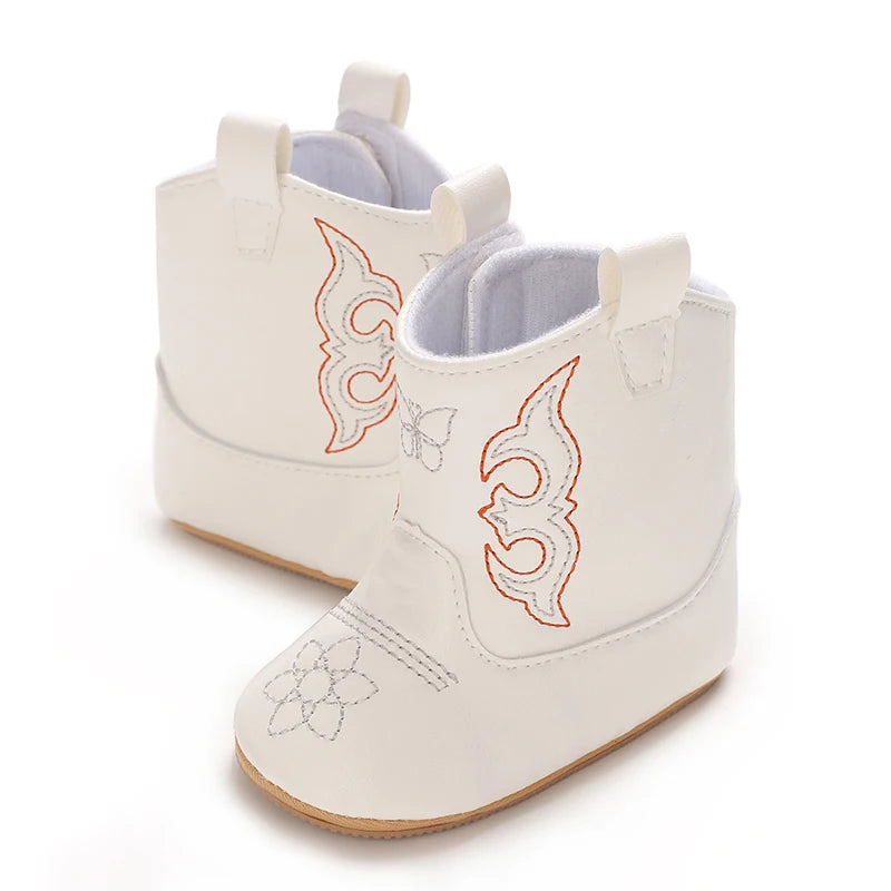 Western Cowboy Princess Baby Boots 0-18M Infant Pre-Walker Shoes Soft Sole Embroidered Footwear for Newborn Girls
