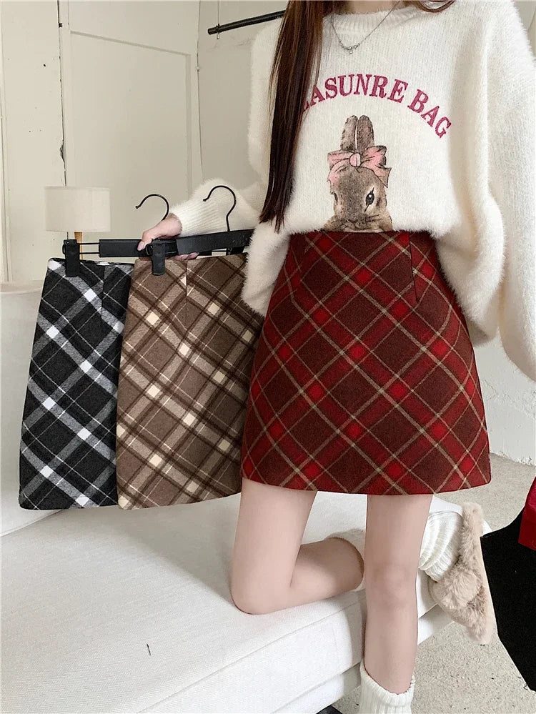 ITOOLIN Womem Vintage Plaid Tweed A-line Skirt Casual High Waist Mini Skirt Women Preppy Style Bodycon Skirts Spring Summer 2026