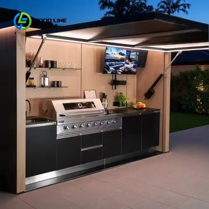 Customized Luxury Stainless Steel Outdoor Kitchen Cabinets with Full Cooking Equipment,Modular Outdoor Kitchen for Garden