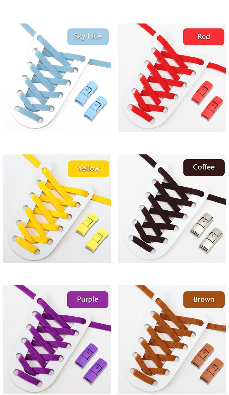Press Lock Shoelaces Without ties Colorful Lock Elastic Laces Sneakers Kids Adult Flats No Tie Shoe laces for Shoes Accessories