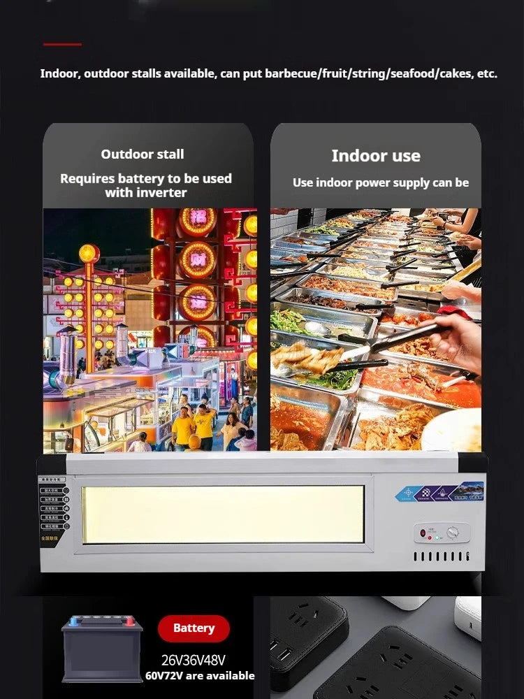 Commercial Refrigerator Freezer Countertop, 140W Portable Display Fridge for Food Stall with 3-Color Lights & Copper Tube Cool