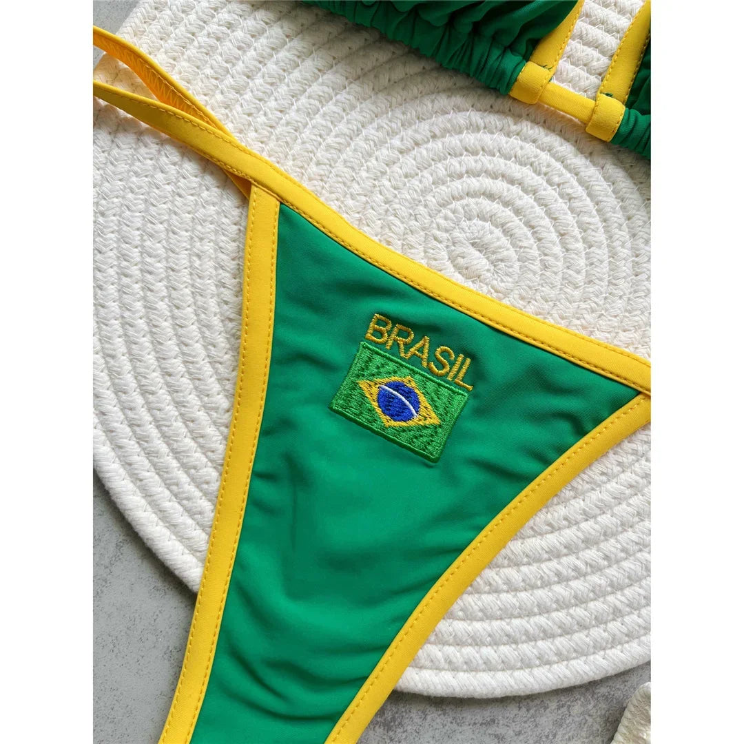 2027 Fashion Brazilian Flag Women Two Piece Bikini Set G String Thong Swimwear Sexy Beach Pool Vacation Swimsuit for Female