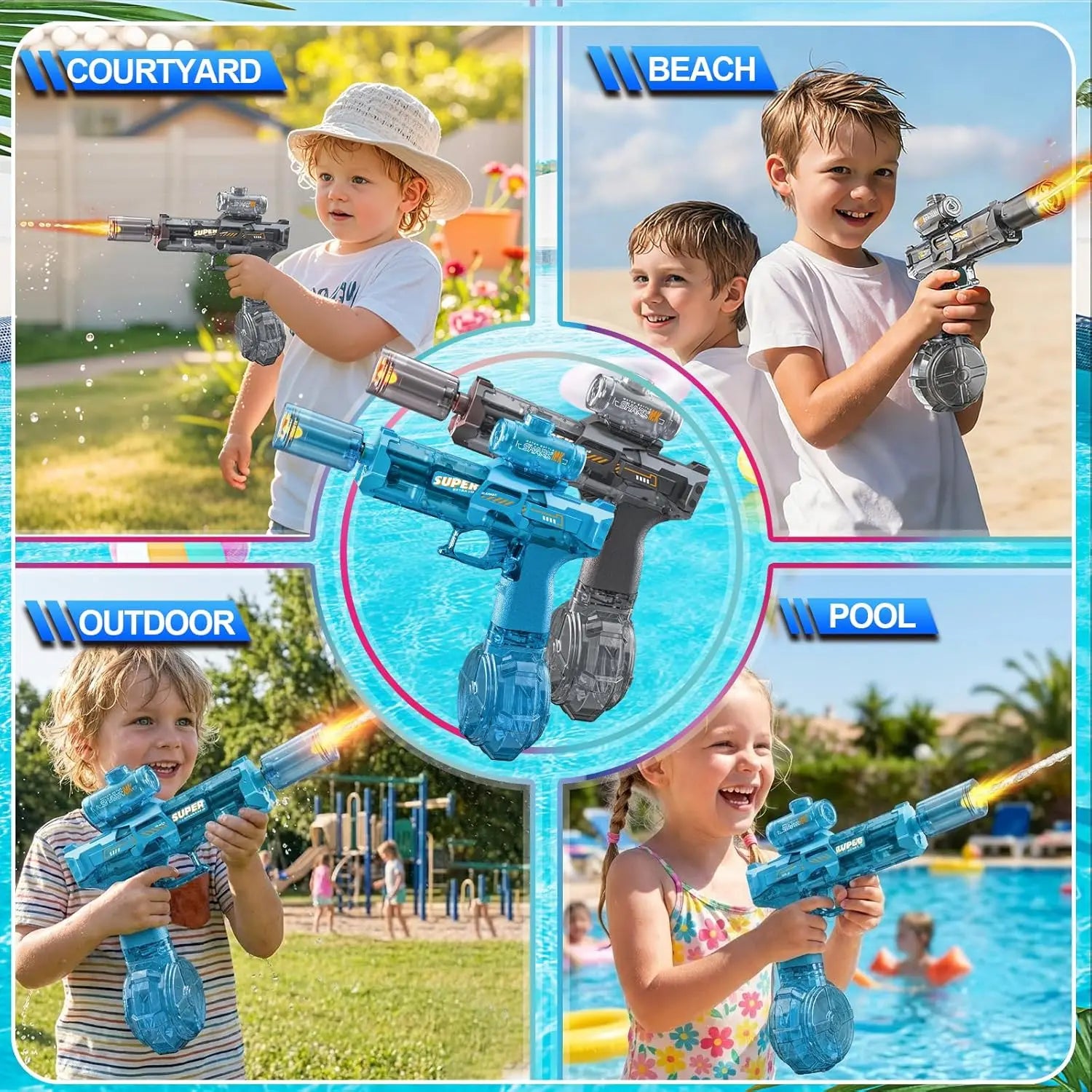 Electric Water Blaster Gun Children Automatic Water Pistol WaterGun with Led Light Summer Outdoor Game Party Toy for Adults Kids