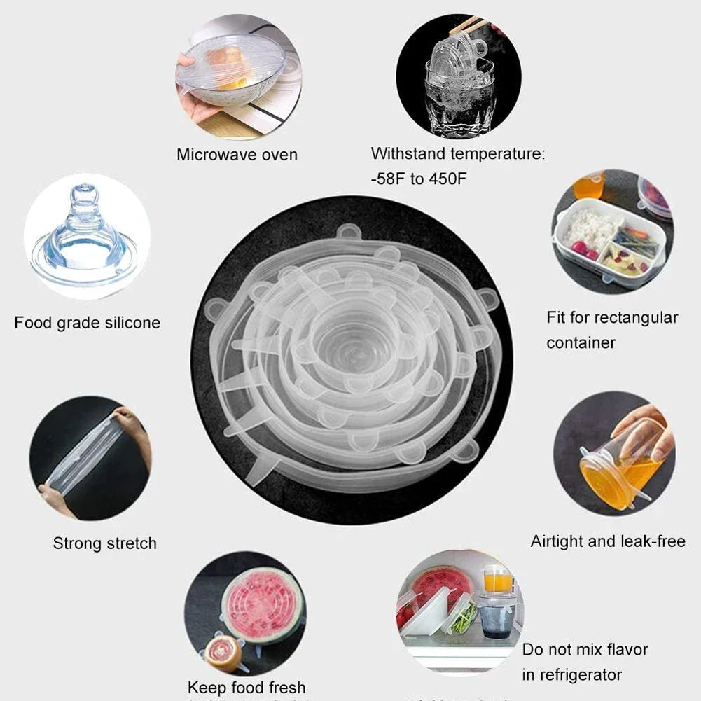 For Kitchen Accessories Plastic Adaptive Kitchen Storage Organization Container Adjustable Elastic Silicone Caps Refrigerator