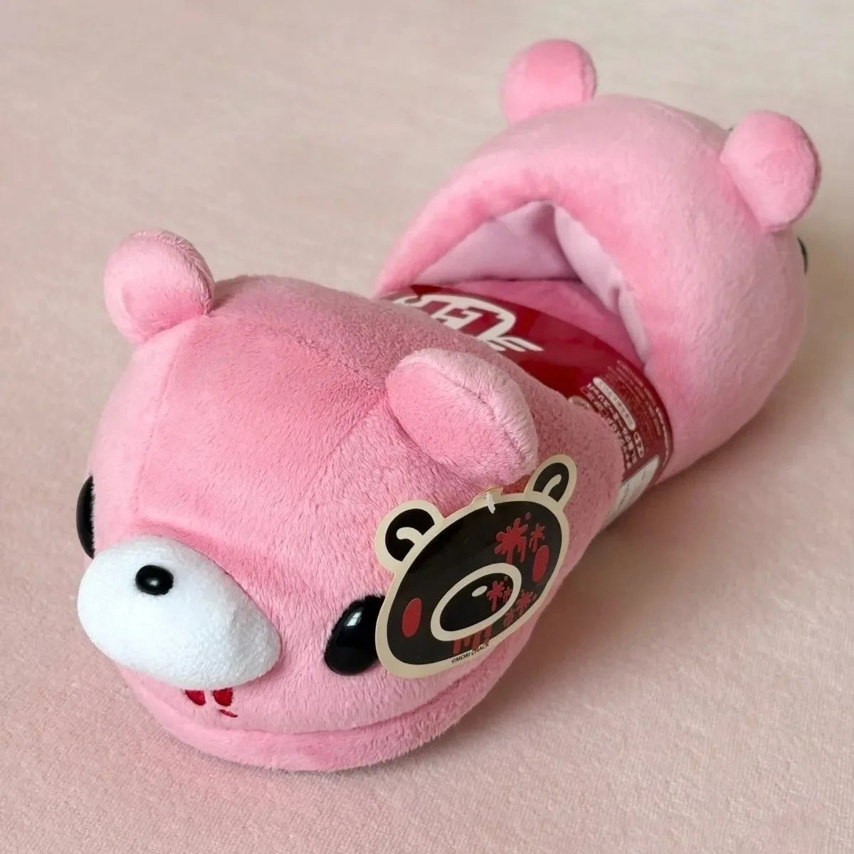 Cute Pink Bear Plush Slippers, 28cm Soft Cartoon Bear Indoor House Slippers
