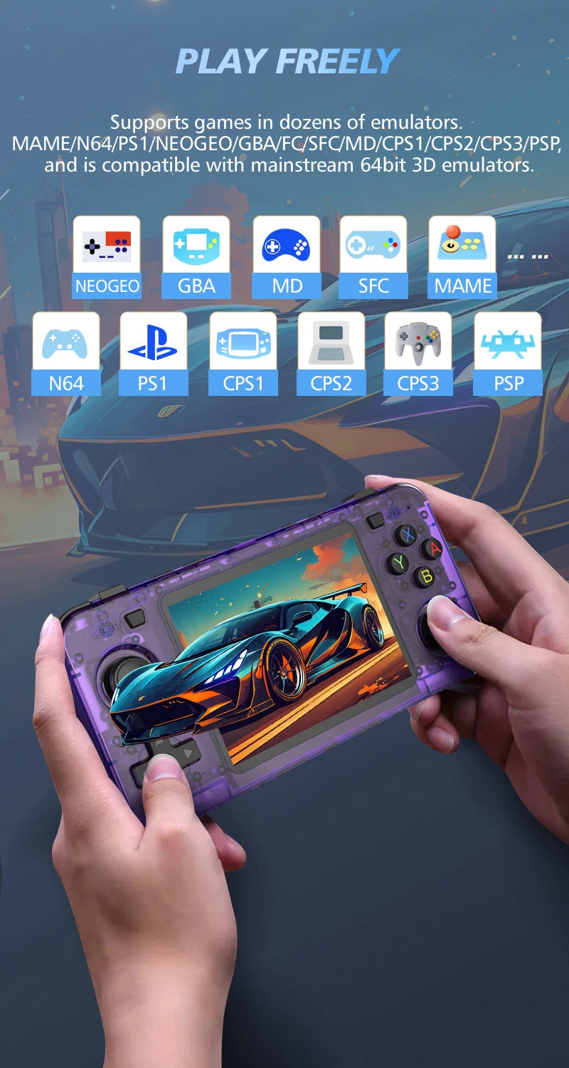 R36H ARKOS Retro Handheld Game Console Portable 64G 128G Pocket Video Player 3.5 Inch IPS Screen R36S landscape Kid Gift