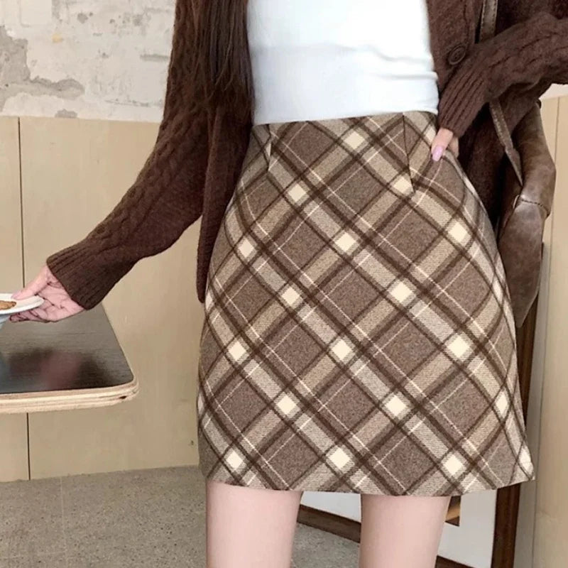 ITOOLIN Womem Vintage Plaid Tweed A-line Skirt Casual High Waist Mini Skirt Women Preppy Style Bodycon Skirts Spring Summer 2026