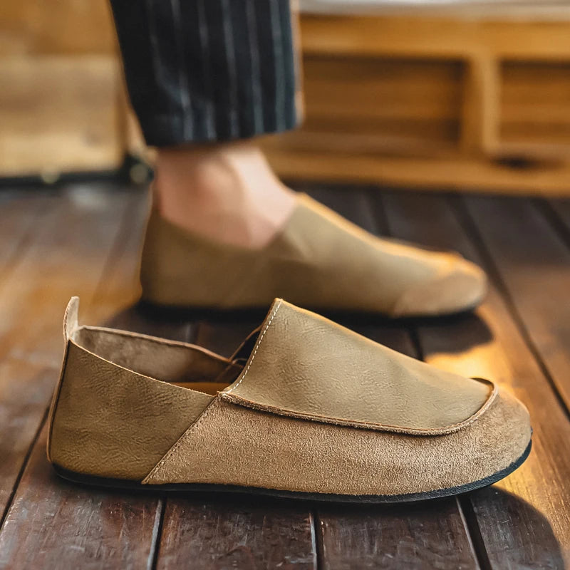 Man Loafers Outdoor Walking Fashion Mens Casual Shoes Soft Leather Comfort Half Slippers Breathable Lazy Driving Shoes Moccasins