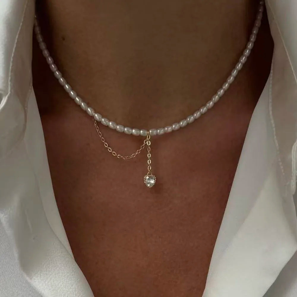 Fashion Tassel Chain Pendant Necklace For Women Boho Transparent Crystal & Imitation Pearl Chain Jewelry Valentine's Gift N0538