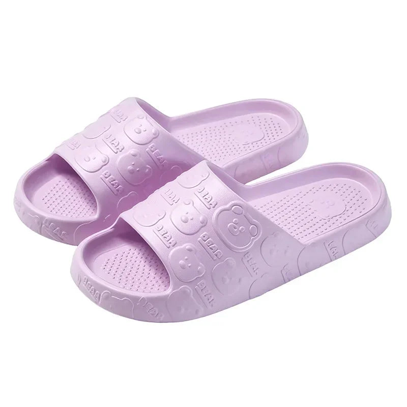 Couple Printting Cute Bear Women Slippers Summer Indoor Soft Cartoon Sandals Bathroom Anti-slip Outdoor Comfy Men Leisure Shoes