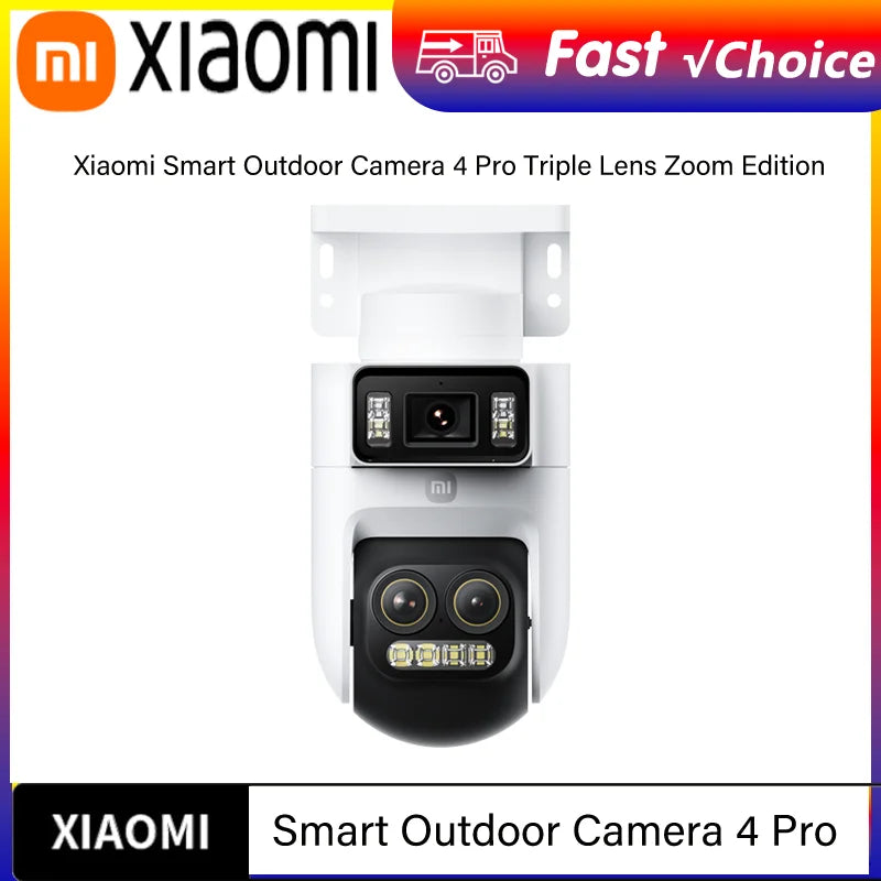 NEW XiaoMi Smart Outdoor Camera 4 Pro Triple Camera Zoom Edition，360° 5MP 3K，9x Hybrid Zoom，IP66，Chinese Version With Adapter CN