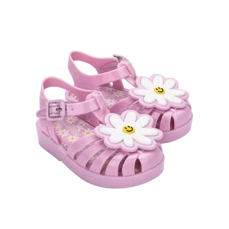 Mini Melissa Children Sandals New Girls Sandals Summer 2023 Soft Peep-toe Antiskid Crystal Princess Children Little Girls Sandal