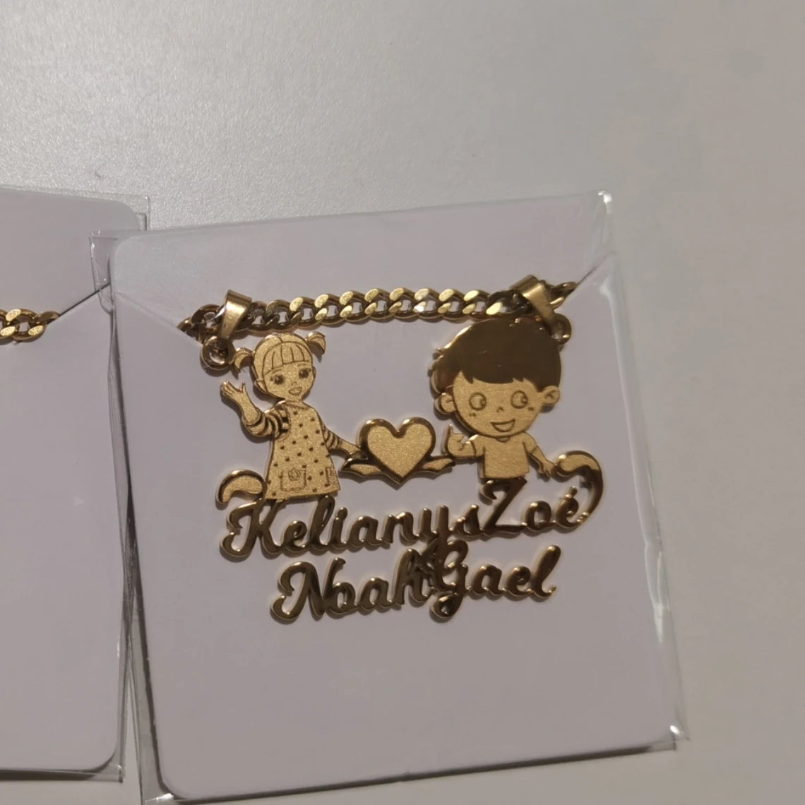 Custom Removable Cartoon Character Name Pendant Gold Color Stainless Steel Heart Nameplate Necklaces For Women Girl Kids