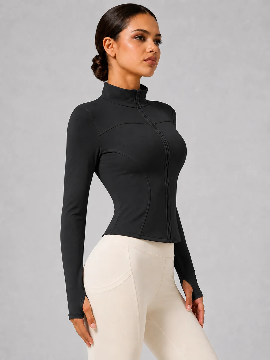 Women's Full-Zip Yoga Jacket, Slim Fit Long Sleeve Athletic Top with Thumb Holes, Lightweight Stretchy Workout Jacket for Runnin