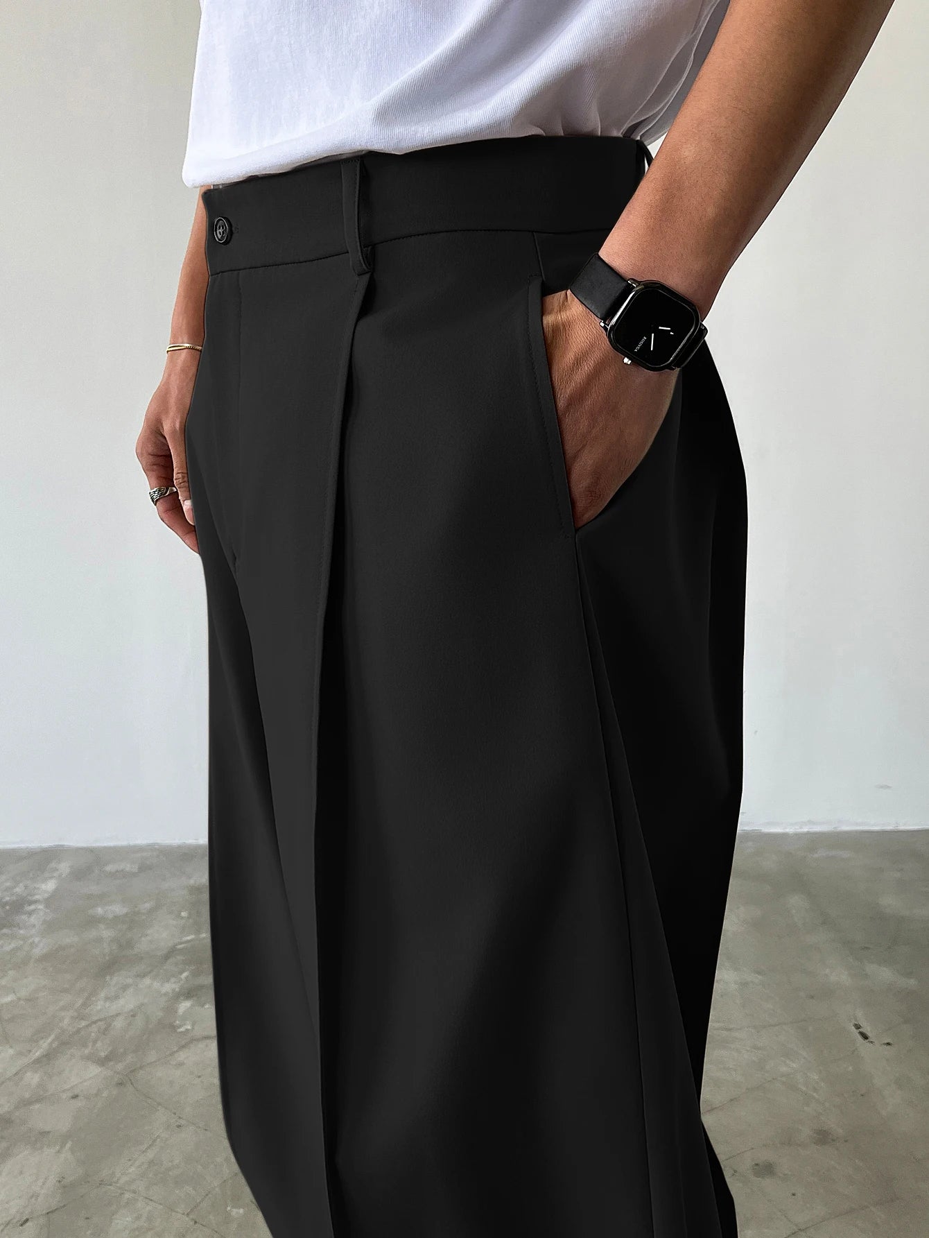 Men's High Waist Wide Leg Suit Pants Casual Loose Straight Leg Dress Pants Formal Business Streetwear Black Trousers S-2XL 1 Pie