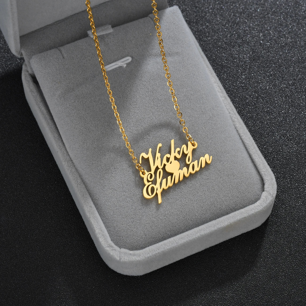 Atoztide Personalized Custom 2 Names Pendant Necklace for Women Stainless Steel Stone Heart Fashion Christmas Jewelry Gift