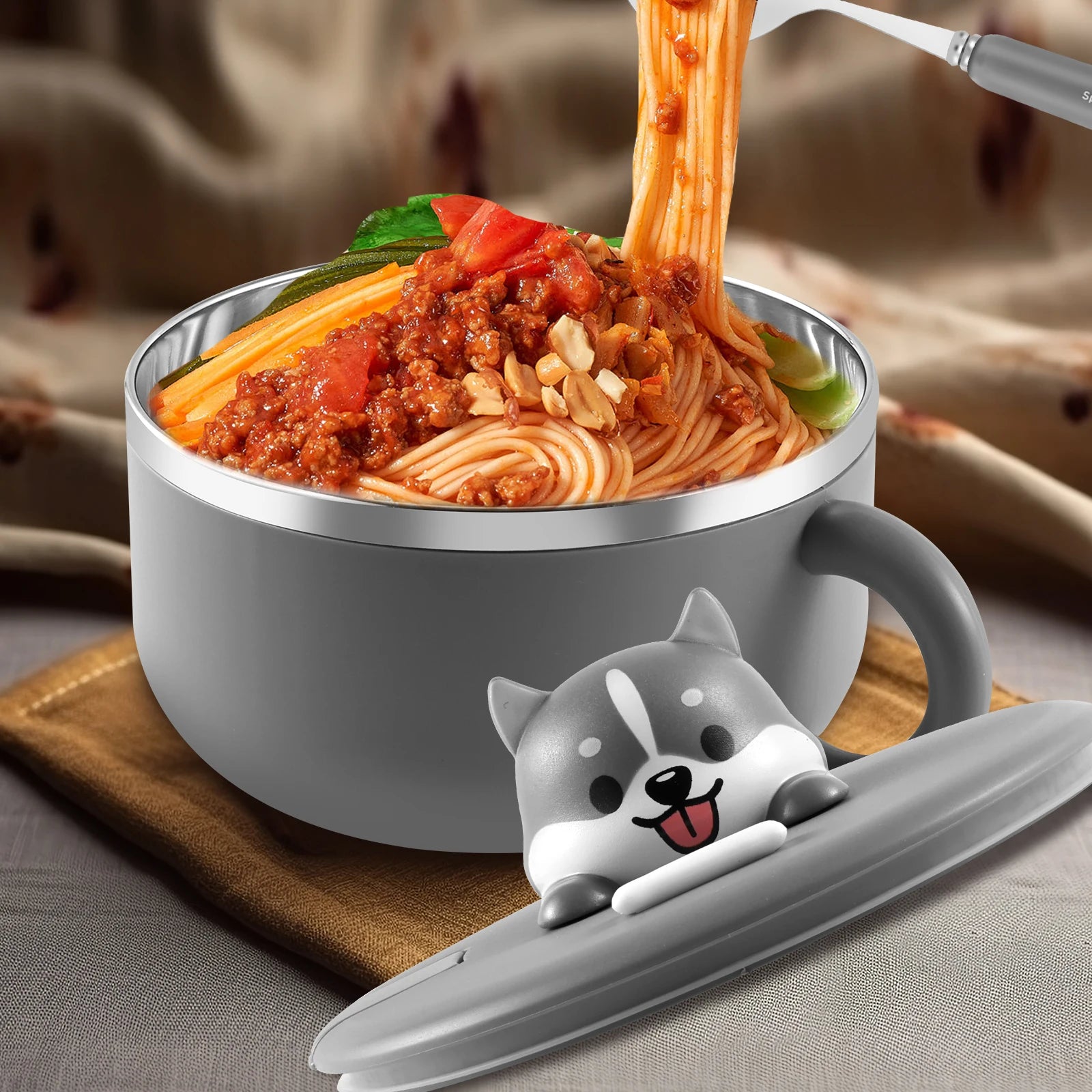 1200ml Ramen Bowl Insulated Bowls Stainless Steel Ramen Bowls With Lid Fruit Salad Rice Soup Bowl Students Large Lunch Box
