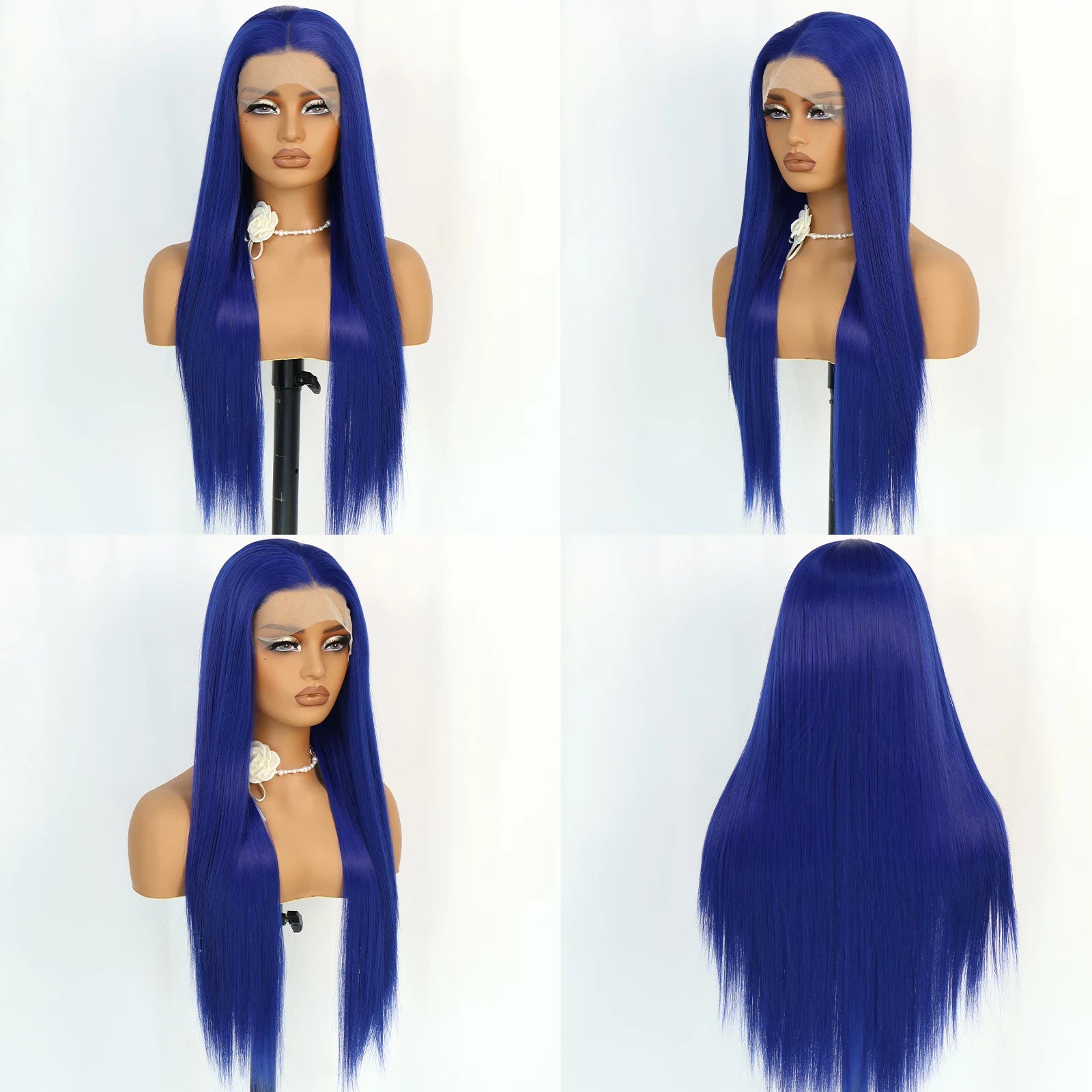 Aubree Synthetic Wigs Blue Hair 13*4 Lace Front Wigs For Daily Use Party Time Long Straight 28 inches 180% Density Glueless