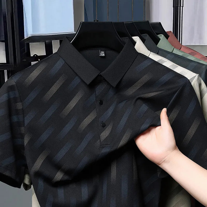 2026 New Men's Business Casual Short Sleeved Printed Polo Shirt Fashionable Breathable Comfortable and Versatile Top