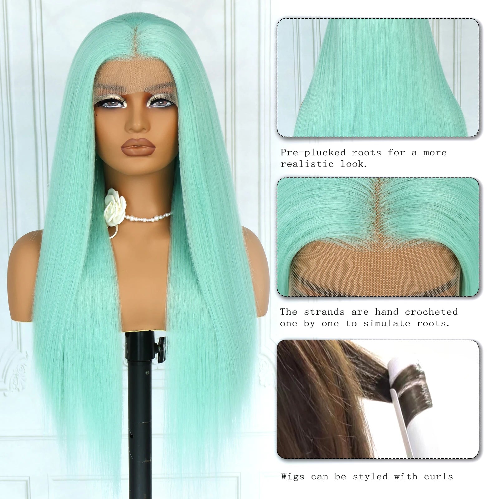Aubree Synthetic Wigs Blue Hair 13*4 Lace Front Wigs For Daily Use Party Time Long Straight 28 inches 180% Density Glueless