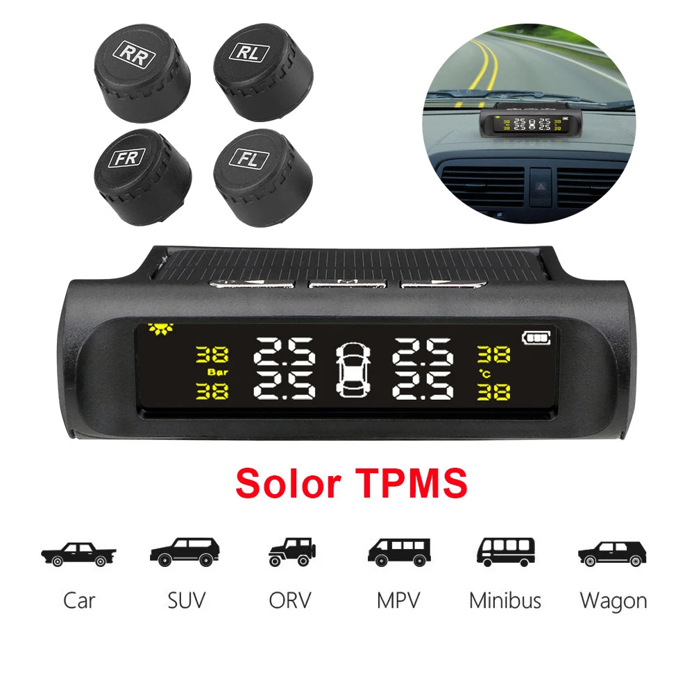 Car Tire Pressure Monitoring System Car Tyre Pressure Monitor Tyre Pressure Alarm 4 External Sensors