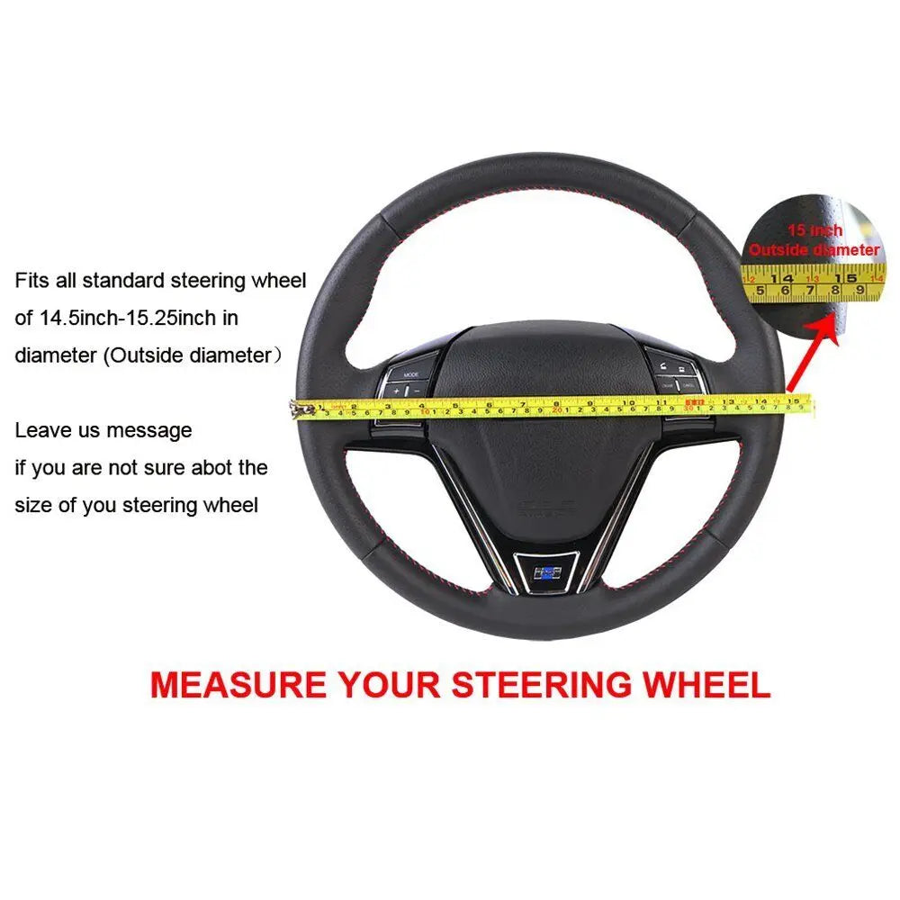 Universal Braid Steering Wheel Cover 38cm Leather Hand Sewing Steering Wheel Cover Genuine Cowhide Leather with Needles Thread