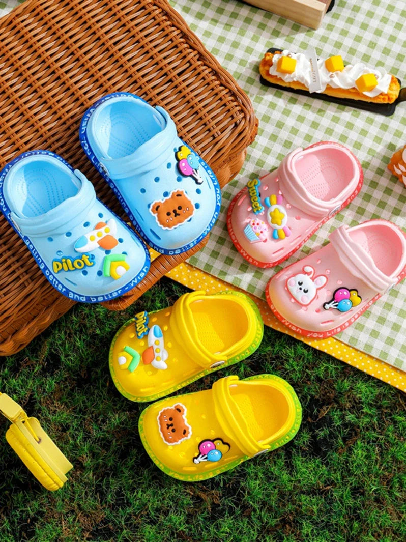Summer Sandals For Girls Kids Baby Boys Girls Cartoon Baby Sandals Flat Heel Solid Soft Cartoon Slippers Children's Garden Shoes
