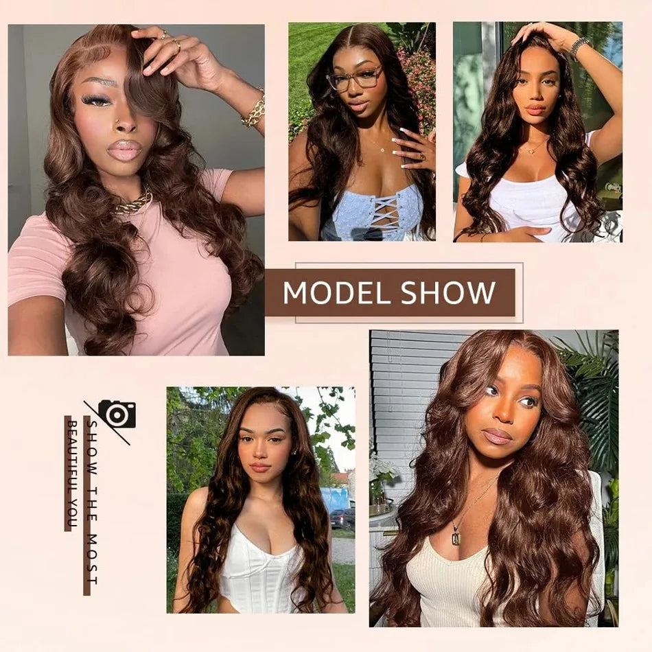 Body Wave Chocolate Brown Lace Front Wigs Human Hair Pre Plucked Brazilian Brown Virgin Hair Glueless HD Frontal Wig For Women