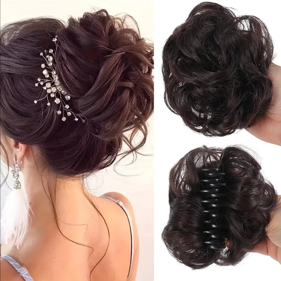 6 Inch Claw Clip Messy Bun Wig Curly Wavy Synthetic Hair Extensions for Women for Updo Hairstyles Halloween and Christmas