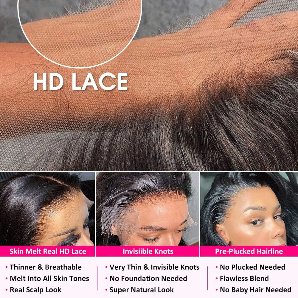 13x6 Lace Front Wigs Human Hair 250 Density Hd Body Wave Lace Frontal Human Hair Wigs For Women Glueless Pre Plucked Black Wig