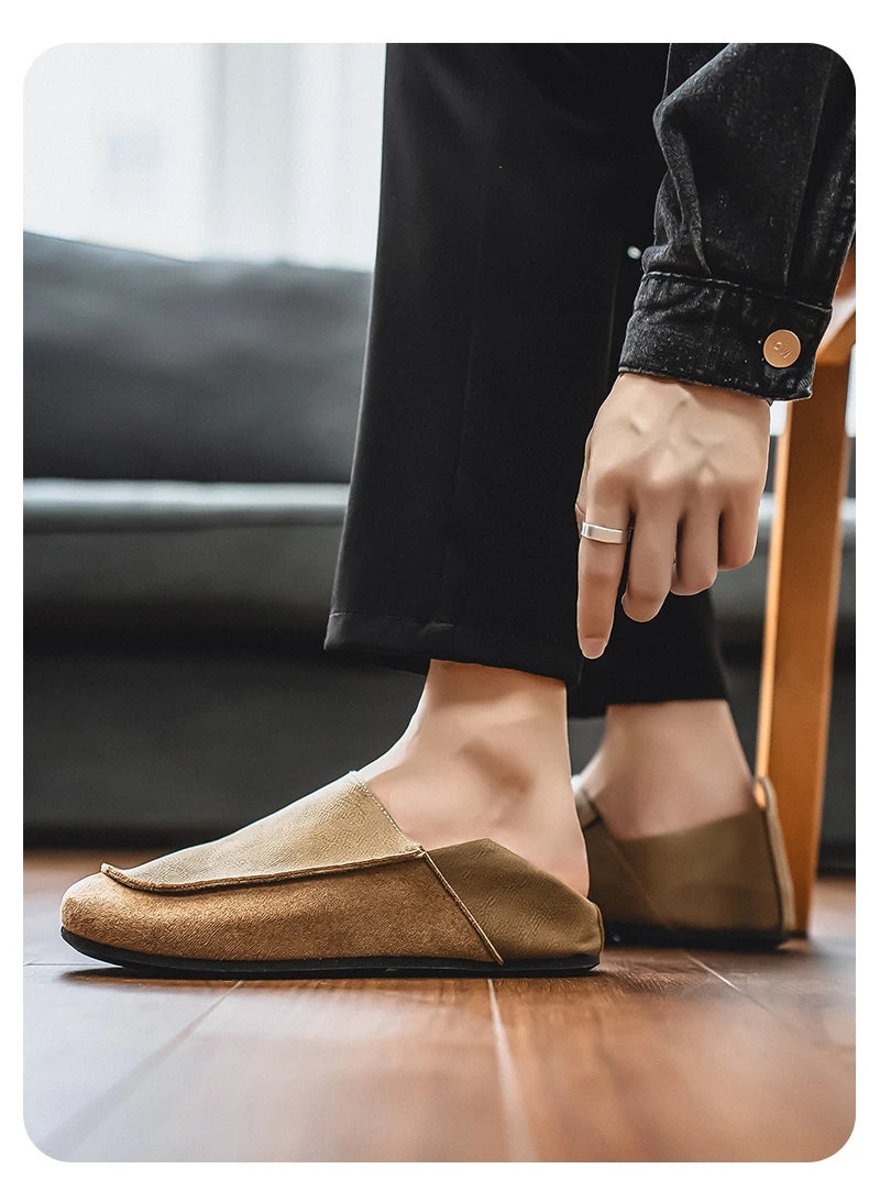 Man Loafers Outdoor Walking Fashion Mens Casual Shoes Soft Leather Comfort Half Slippers Breathable Lazy Driving Shoes Moccasins